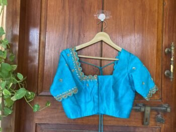 Hand Embroidered Raw Silk Blouse: Zardosi Maggam Saree Blouse