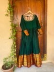 Handloom Narayanpet Anarkali Dress: Green Cotton Kurta with Embroidered Border