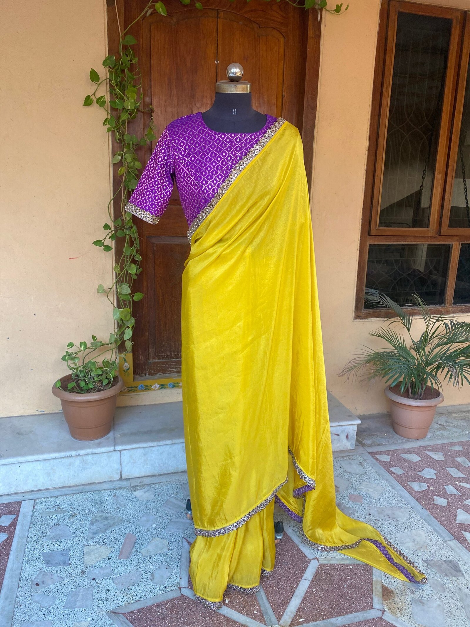 Yellow Tissue Silk Saree: Embroidered Banarasi Blouse, USA