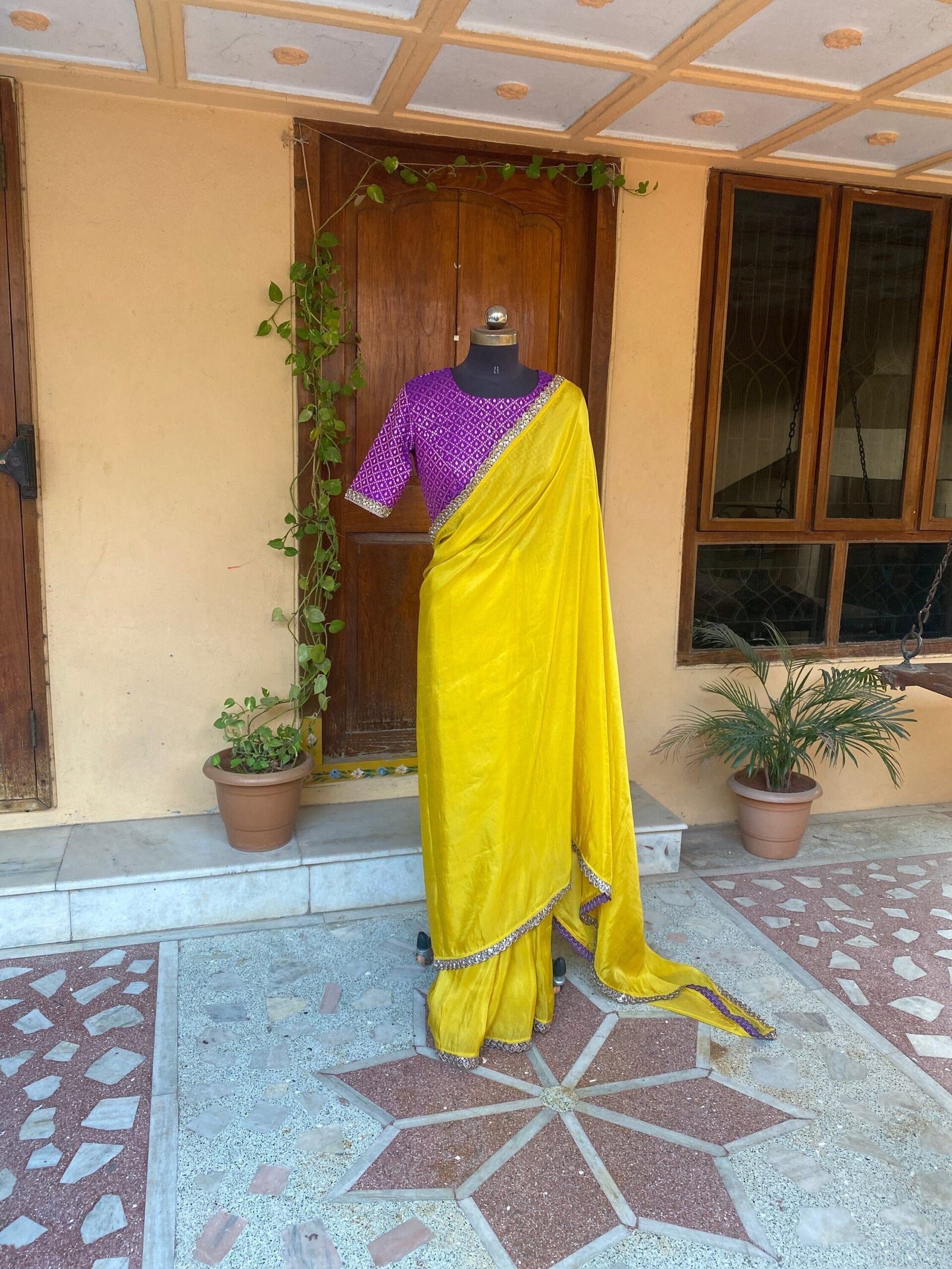 Yellow Tissue Silk Saree: Embroidered Banarasi Blouse, USA