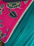 Kalamkari sari hand Embroidered blouse | green pink embroidered saree with ready blouse | kalamkari blouse with saree/green and pink saree