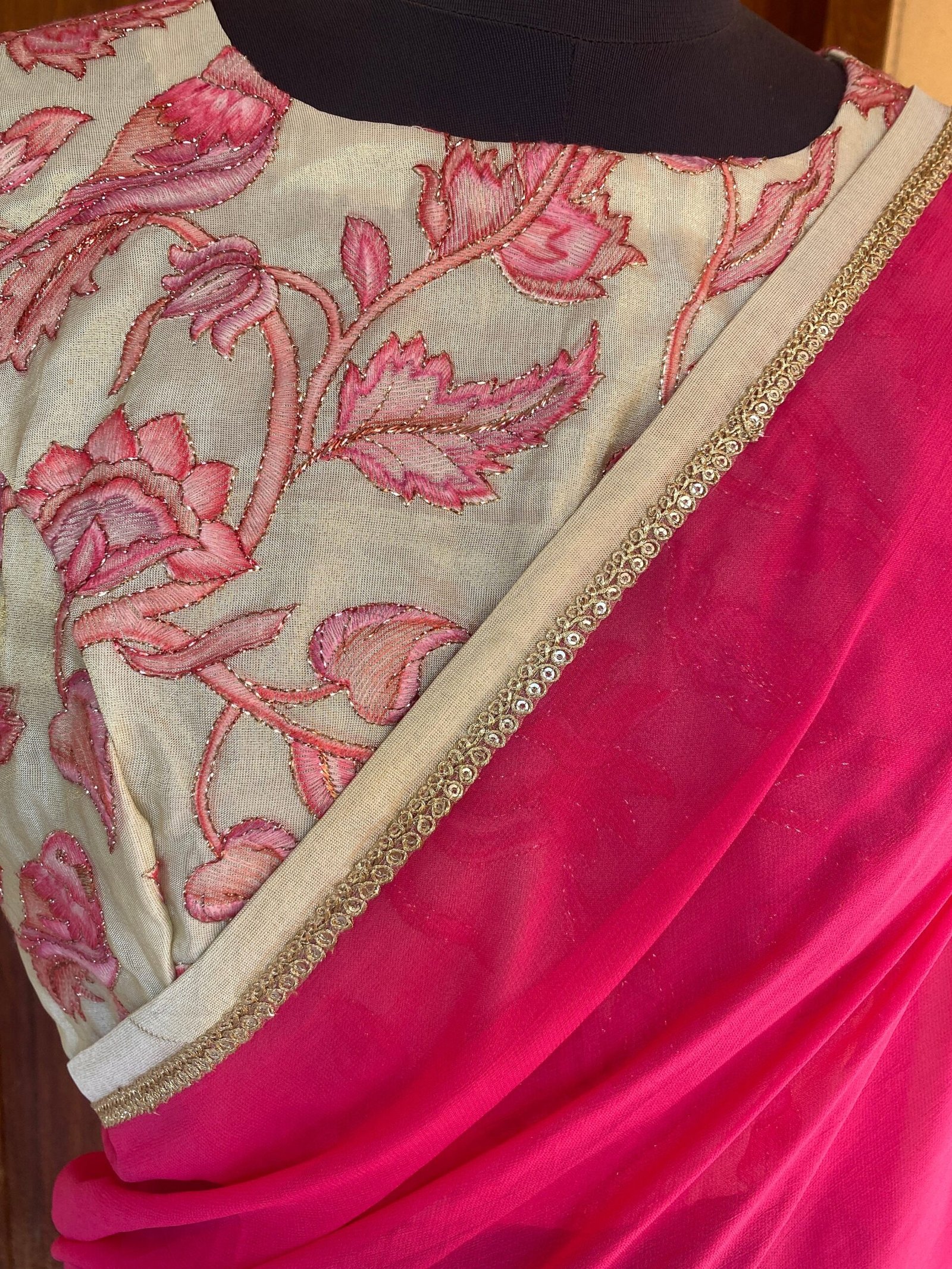 Saree with stitched blouse/ saree with embroidery blouse /Kalamkari blouse/georgette silk saree ready blouse/cocktail saree/modern saree usa