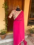 Saree with stitched blouse/ saree with embroidery blouse /Kalamkari blouse/georgette silk saree ready blouse/cocktail saree/modern saree usa