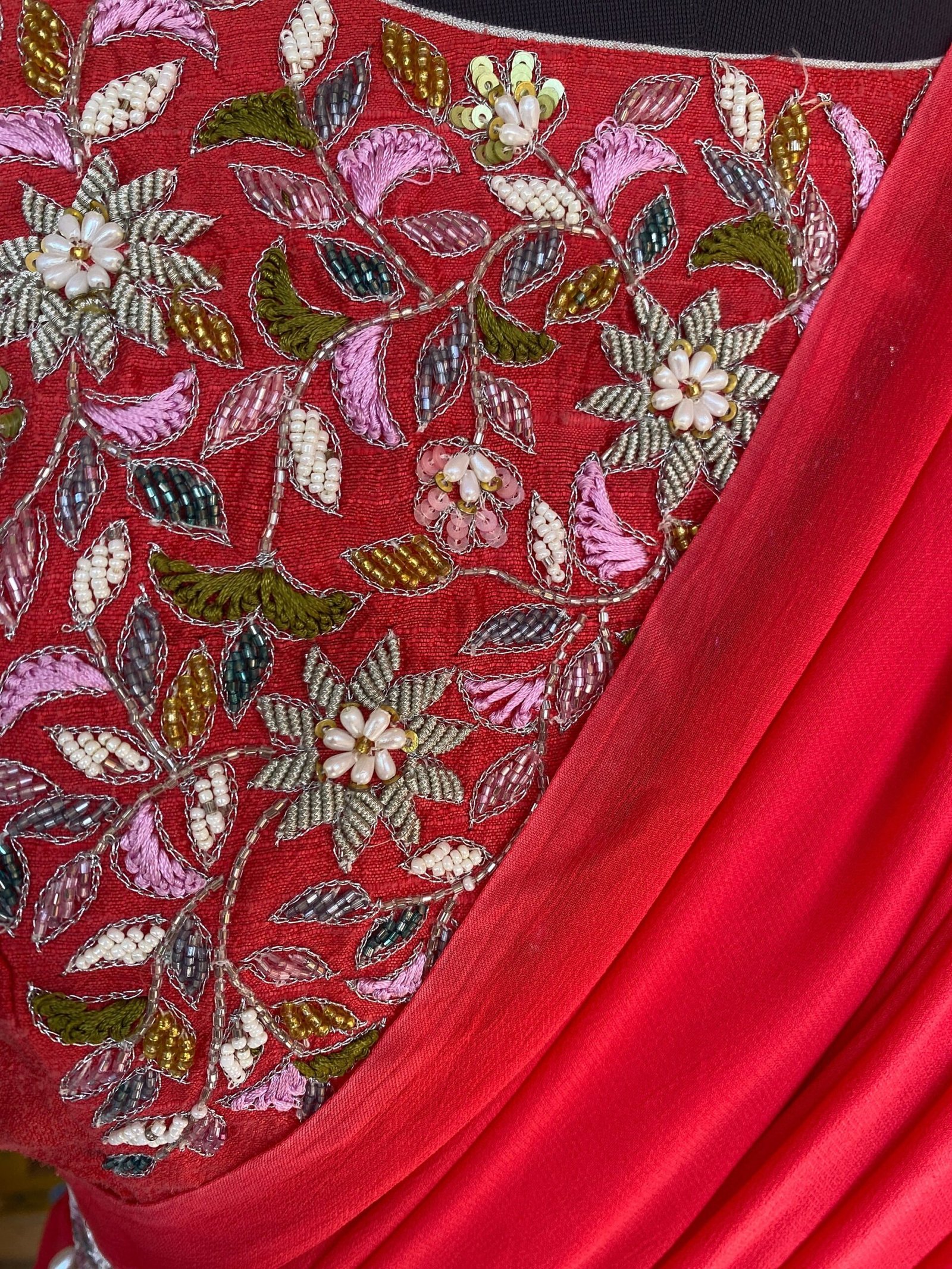 Ruffle saree with blouse/ peach ruffle saree with stitched blouse/ saree belt with blouse / silk ruffle saree / saree with belt / belt sari
