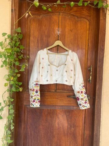 pure silk hand embroidery blouse /cream maggam blouse /raw silk zardosi blouse / multicolor chand embroidered blouse/ ready handmade blouse