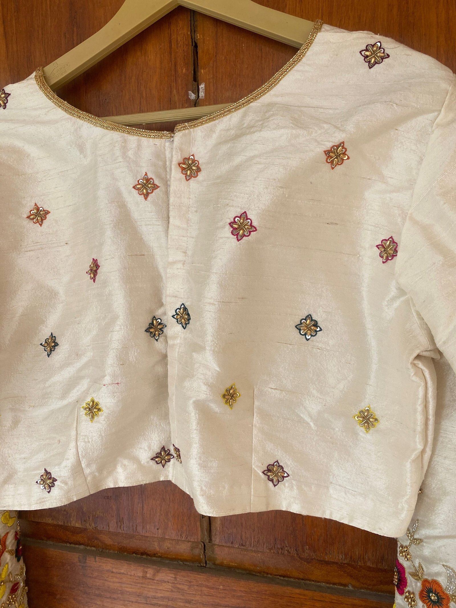 pure silk hand embroidery blouse /cream maggam blouse /raw silk zardosi blouse / multicolor chand embroidered blouse/ ready handmade blouse