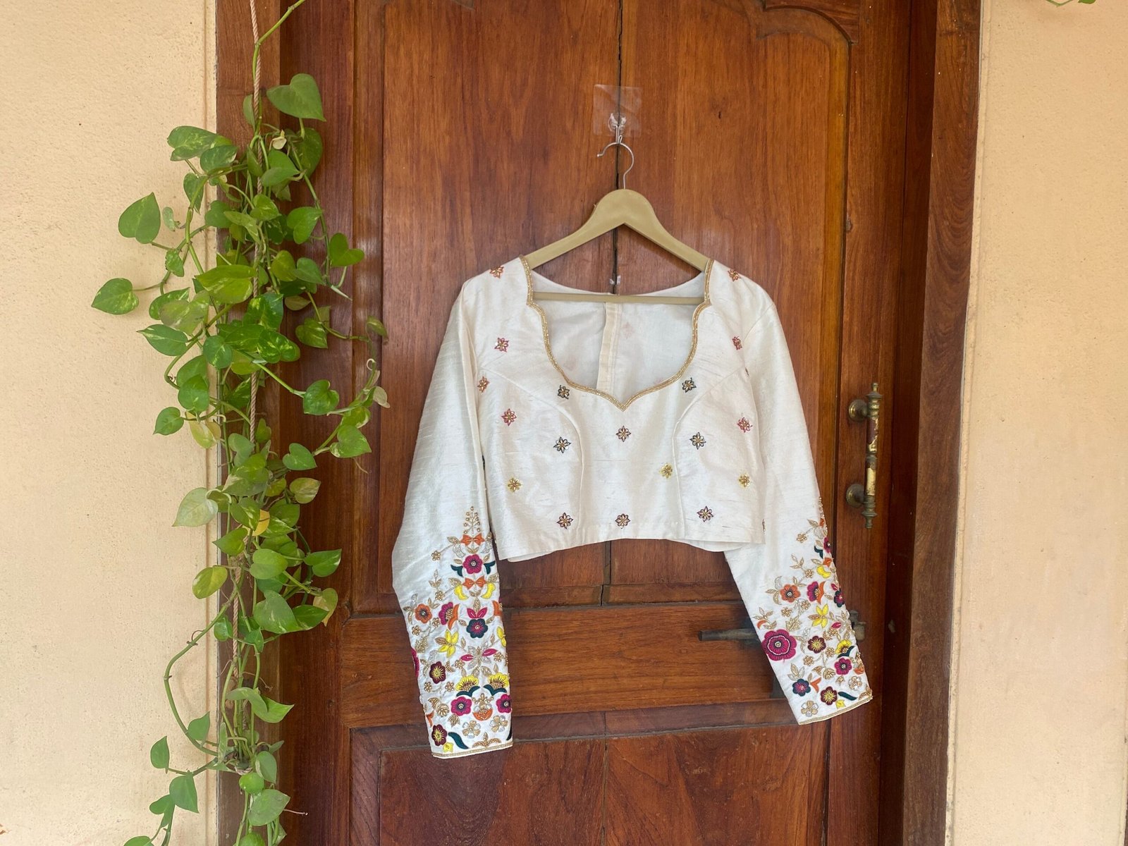 pure silk hand embroidery blouse /cream maggam blouse /raw silk zardosi blouse / multicolor chand embroidered blouse/ ready handmade blouse