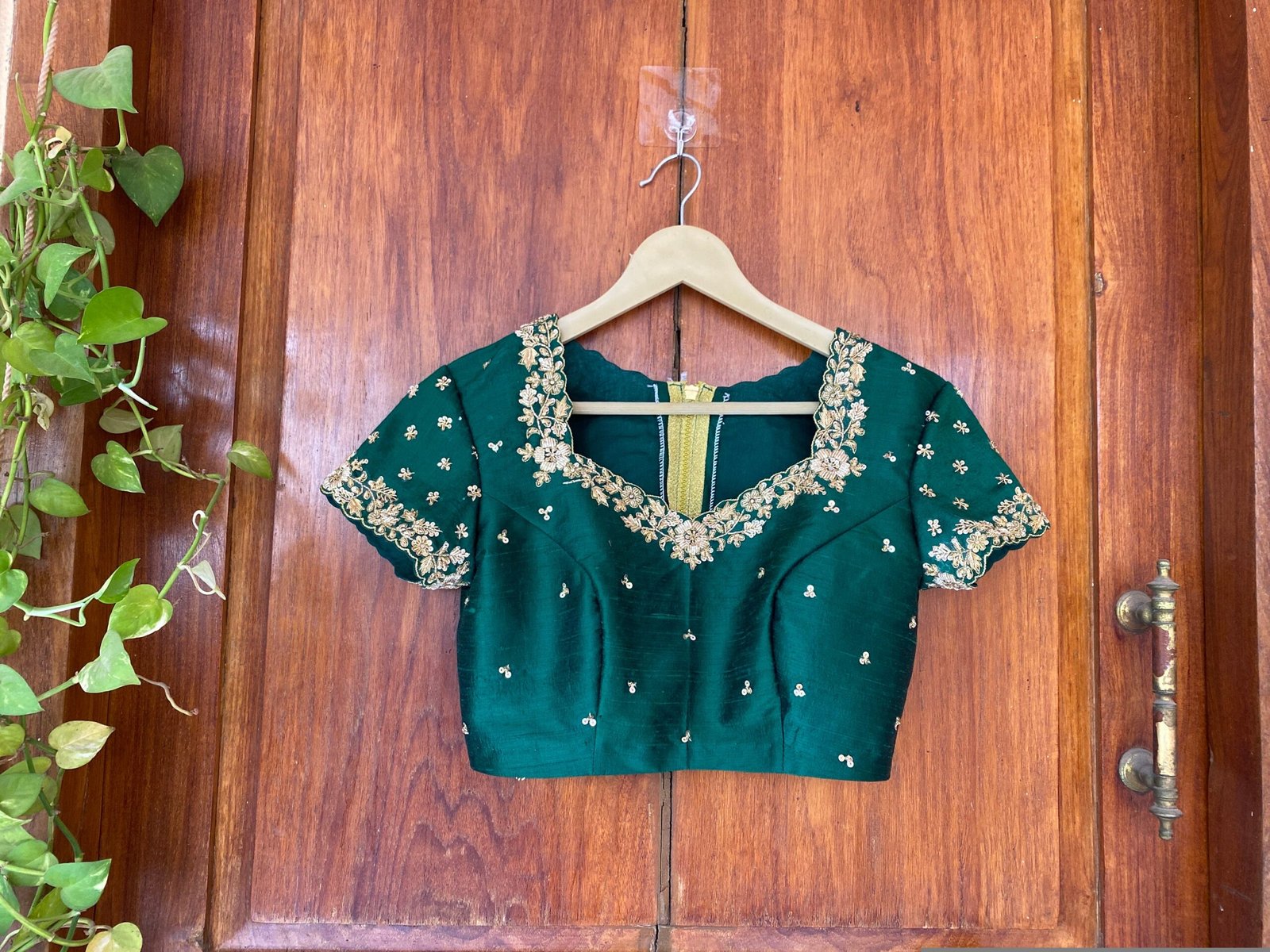 pure silk hand embroidery blouse / saree maggam blouse/ raw silk zardosi blouse / hand embroidered blouse / green ready made blouse zardosi