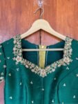 pure silk hand embroidery blouse / saree maggam blouse/ raw silk zardosi blouse / hand embroidered blouse / green ready made blouse zardosi