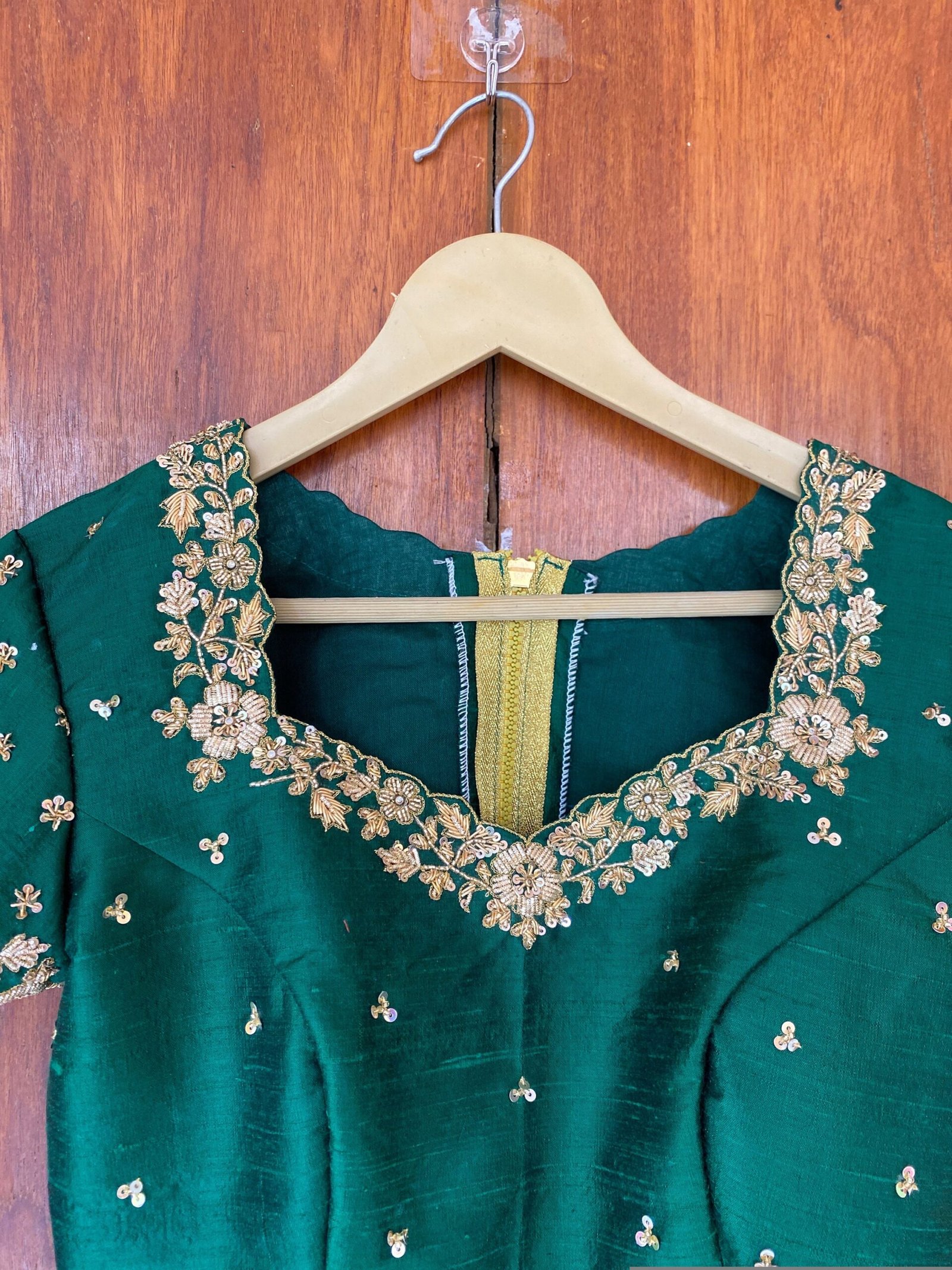 pure silk hand embroidery blouse / saree maggam blouse/ raw silk zardosi blouse / hand embroidered blouse / green ready made blouse zardosi