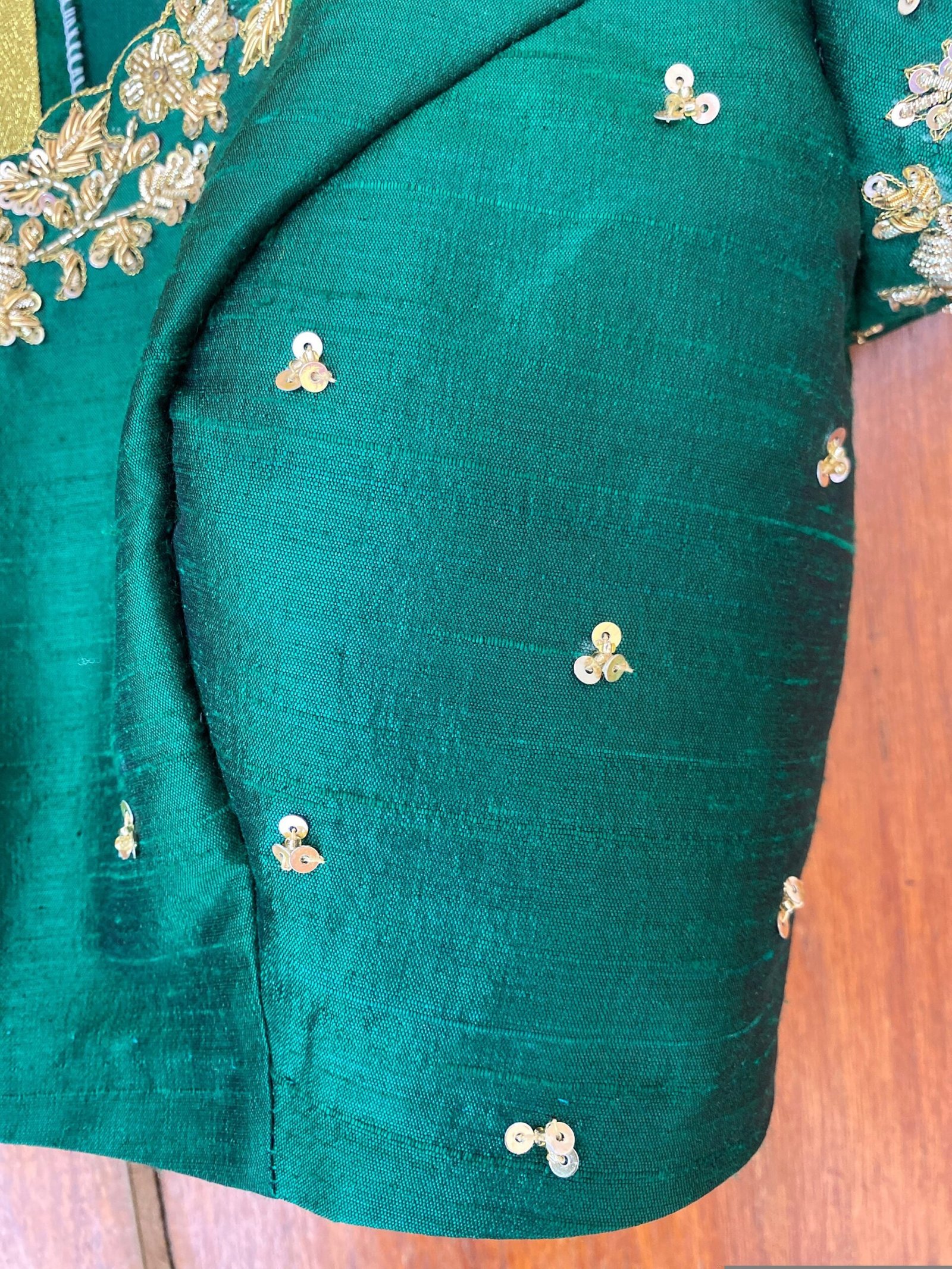 pure silk hand embroidery blouse / saree maggam blouse/ raw silk zardosi blouse / hand embroidered blouse / green ready made blouse zardosi