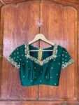 pure silk hand embroidery blouse / saree maggam blouse/ raw silk zardosi blouse / hand embroidered blouse / green ready made blouse zardosi
