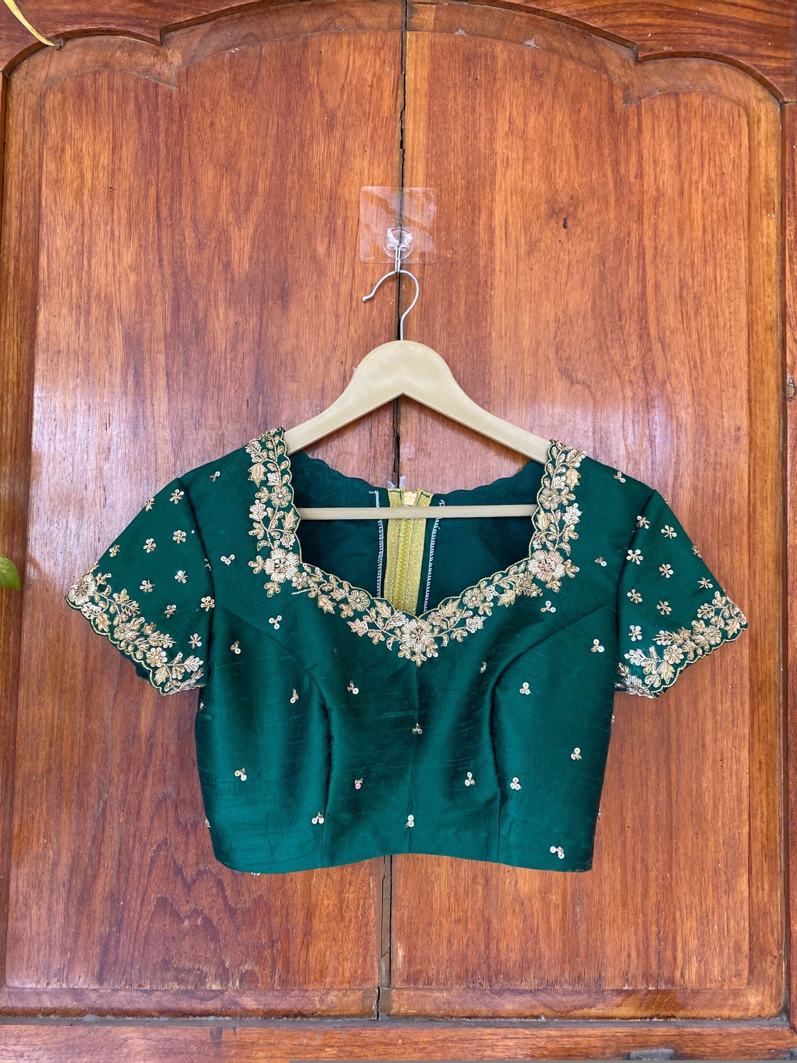 pure silk hand embroidery blouse / saree maggam blouse/ raw silk zardosi blouse / hand embroidered blouse / green ready made blouse zardosi