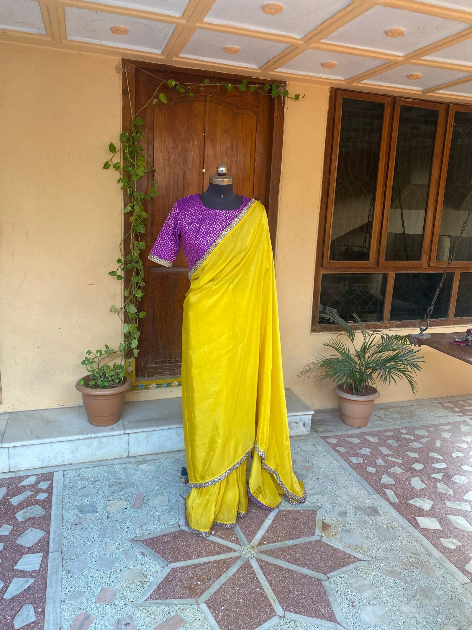 Yellow Tissue Silk Saree: Embroidered Banarasi Blouse, USA