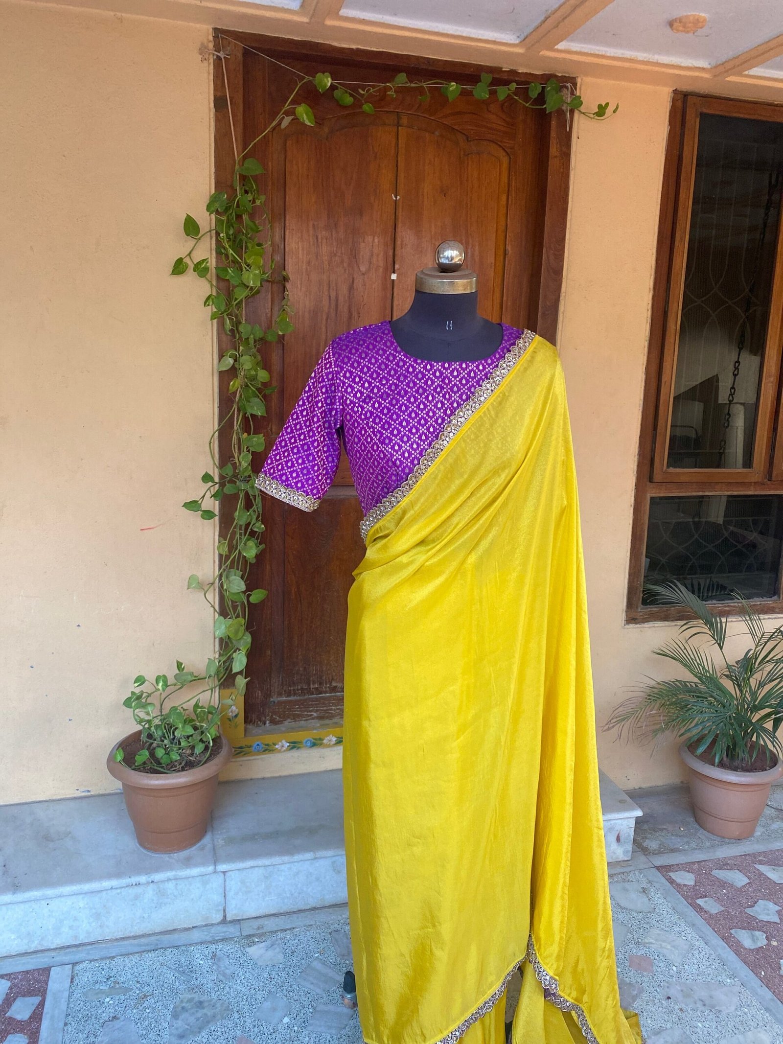 Yellow Tissue Silk Saree: Embroidered Banarasi Blouse, USA