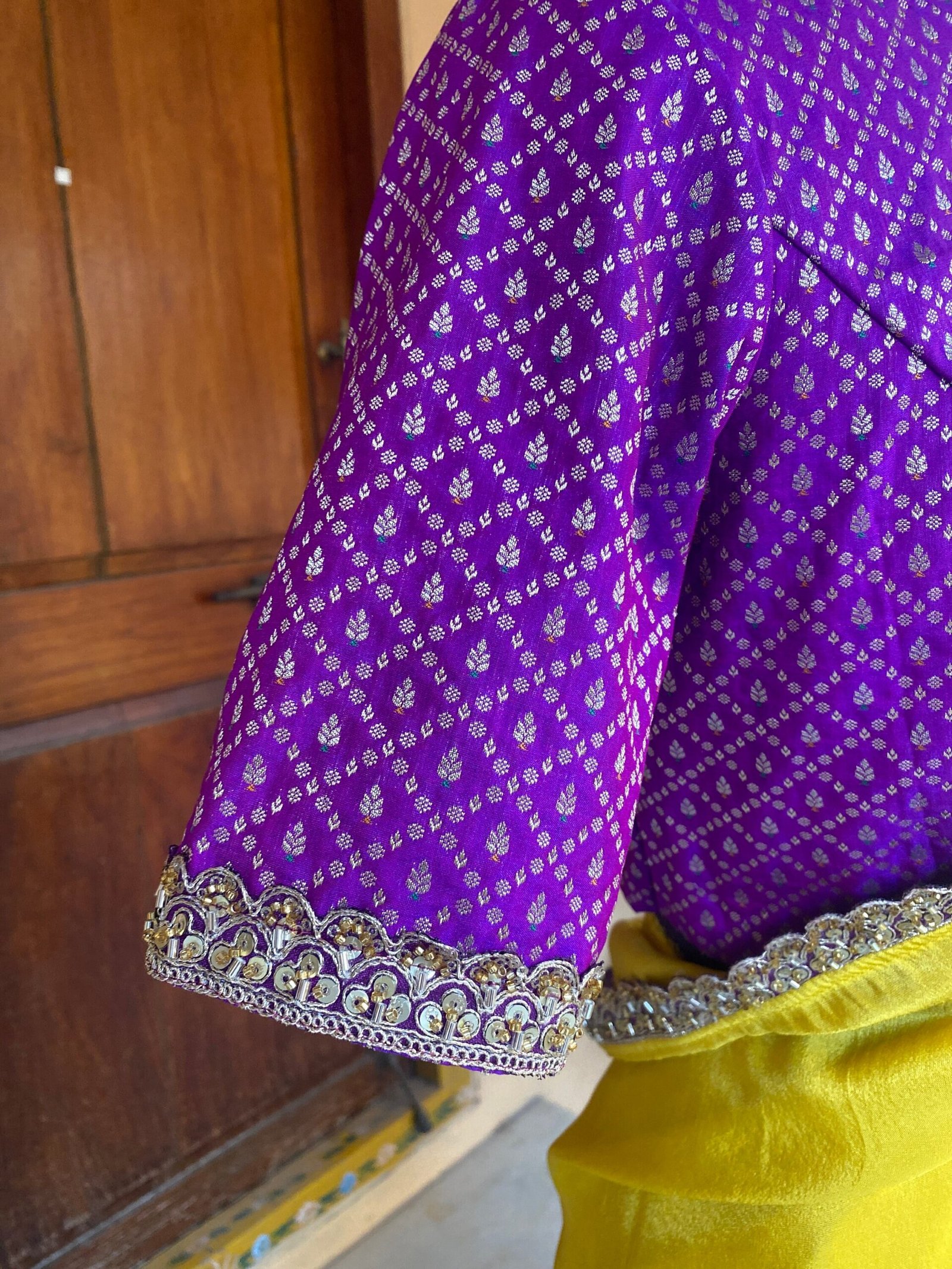 Yellow Tissue Silk Saree: Embroidered Banarasi Blouse, USA