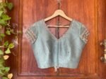 Green ruffle sleeve hand embroidery blouse/ saree maggam blouse/frill saree blouse/ v neck hand embroidered blouse/ready made blouse zardosi