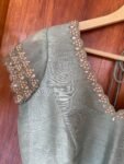 Green ruffle sleeve hand embroidery blouse/ saree maggam blouse/frill saree blouse/ v neck hand embroidered blouse/ready made blouse zardosi