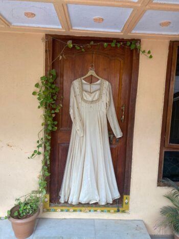 Anarkali usa / maggam anarkali/ pure Raw silk dress with dupatta /Hand embroidery anarkali / voggish / pure silk dress/ cream beige Anarkali