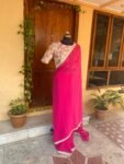Saree with stitched blouse/ saree with embroidery blouse /Kalamkari blouse/georgette silk saree ready blouse/cocktail saree/modern saree usa