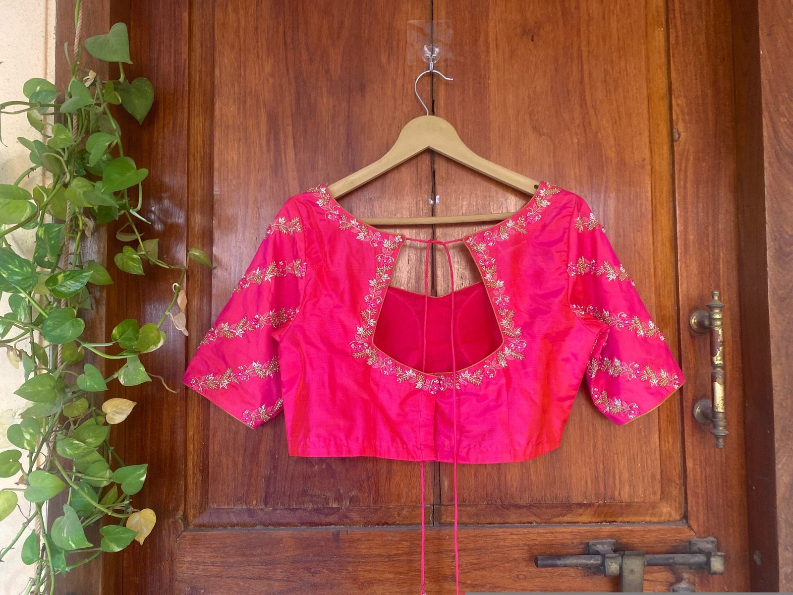 Pink pure silk hand embroidery blouse/readymade maggam blouse/pink saree blouse/ hand embroidered blouse /ready made handmade blouse zardosi