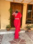 Ruffle saree with blouse/ peach ruffle saree with stitched blouse/ saree belt with blouse / silk ruffle saree / saree with belt / belt sari