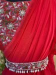 Ruffle saree with blouse/ peach ruffle saree with stitched blouse/ saree belt with blouse / silk ruffle saree / saree with belt / belt sari