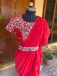 Ruffle saree with blouse/ peach ruffle saree with stitched blouse/ saree belt with blouse / silk ruffle saree / saree with belt / belt sari