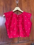 pure silk hand embroidery blouse /red maggam blouse /red raw silk zardosi blouse / hand embroidered blouse/red sleeveless ready made blouse