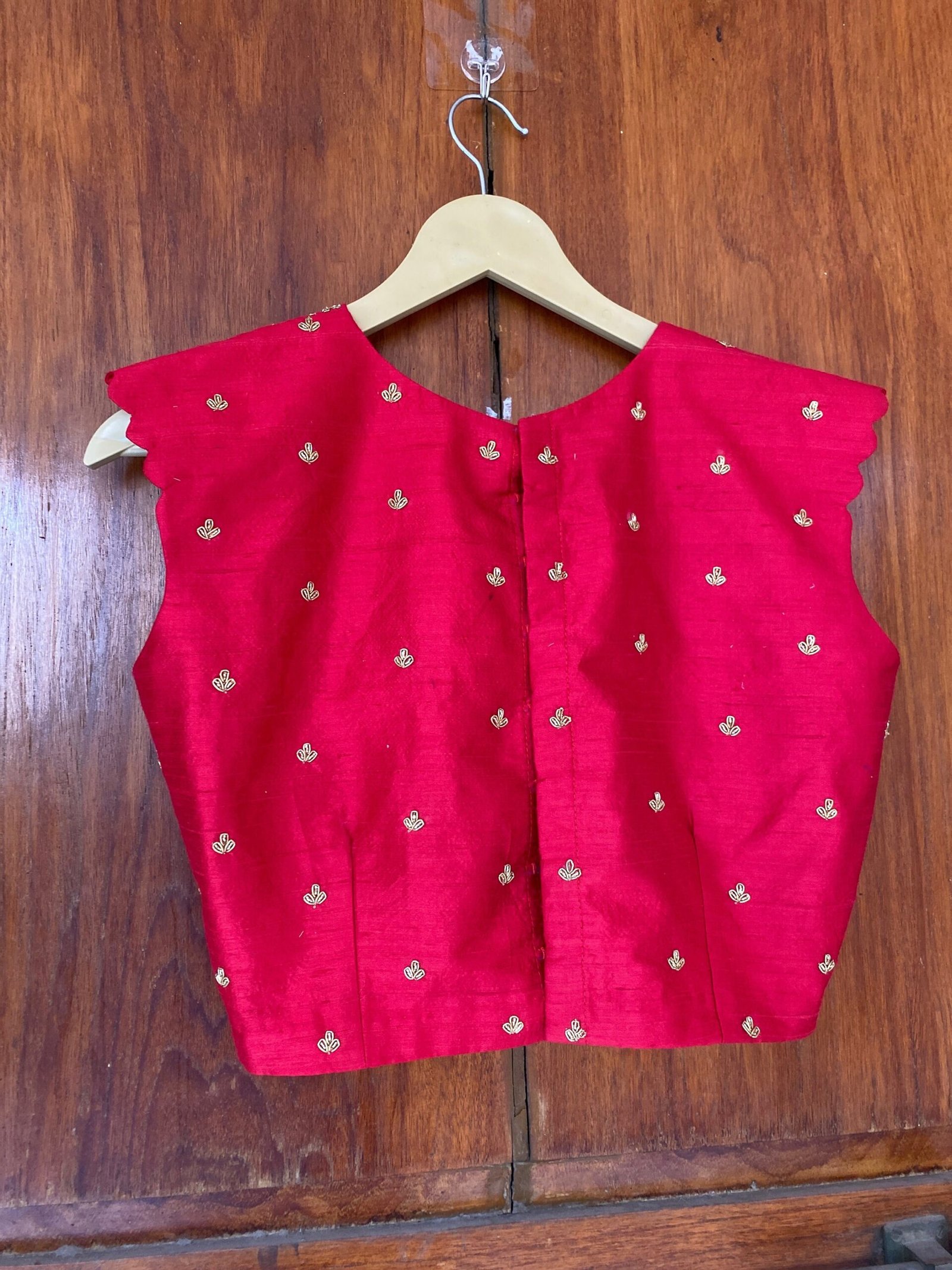 pure silk hand embroidery blouse /red maggam blouse /red raw silk zardosi blouse / hand embroidered blouse/red sleeveless ready made blouse