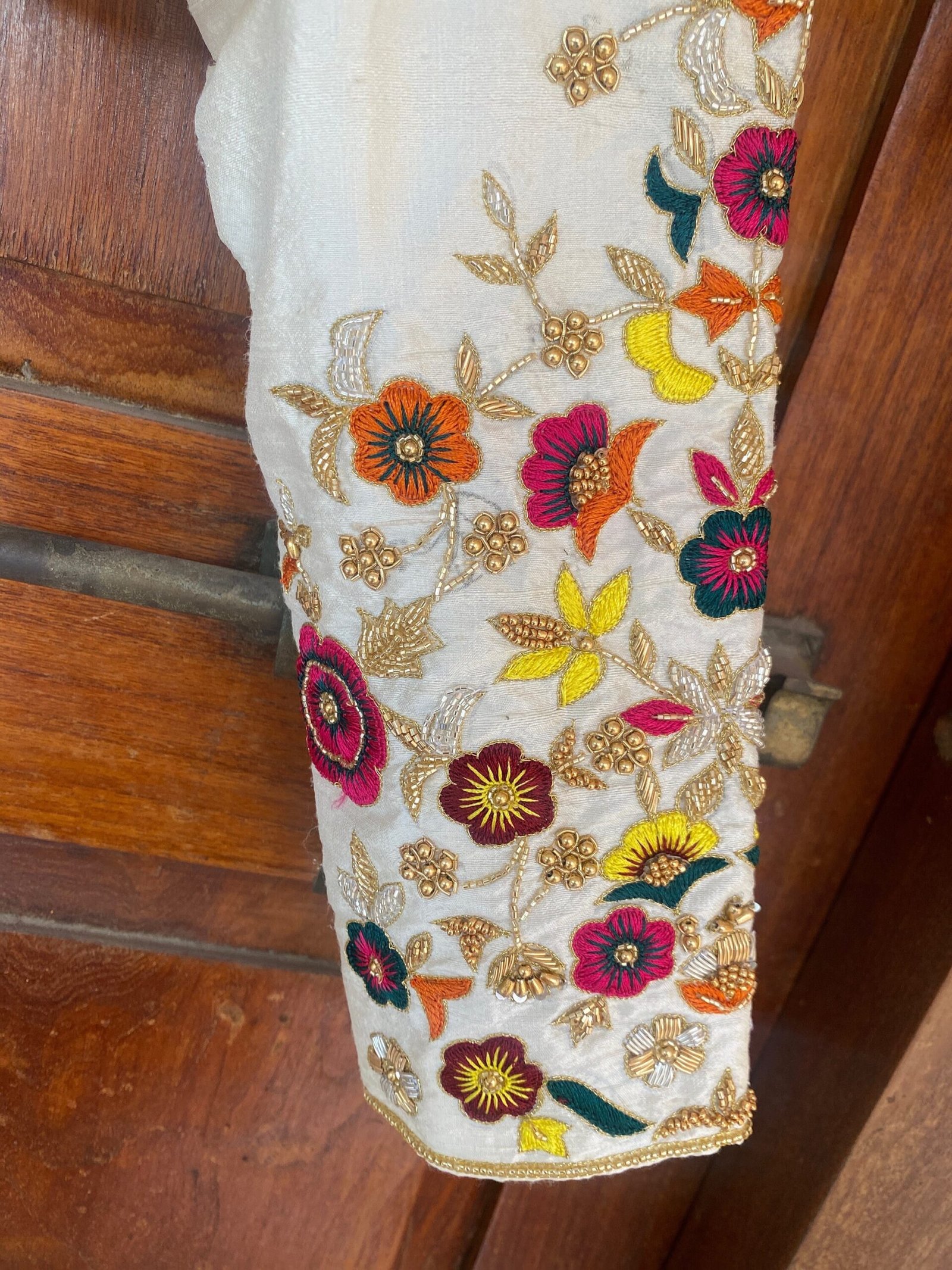 pure silk hand embroidery blouse /cream maggam blouse /raw silk zardosi blouse / multicolor chand embroidered blouse/ ready handmade blouse