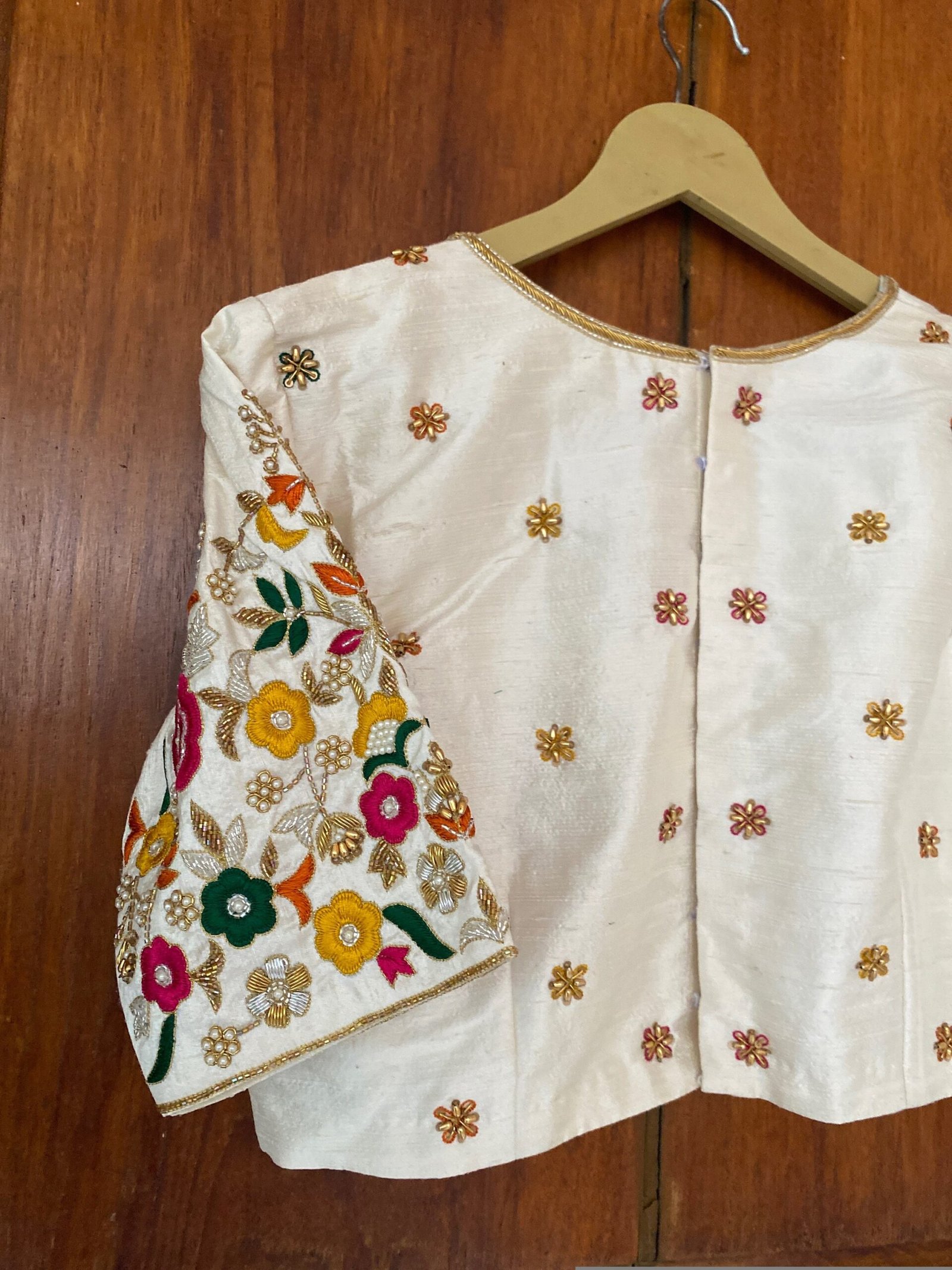 pure silk hand embroidery blouse /cream maggam blouse /raw silk zardosi blouse / multicolor chand embroidered blouse/ready handwork blouse