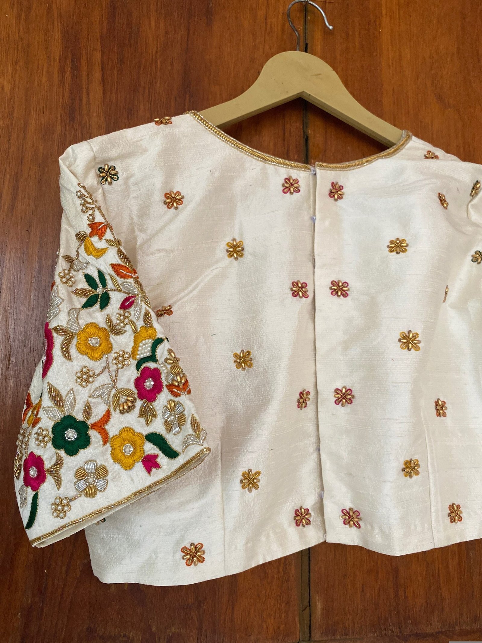pure silk hand embroidery blouse /cream maggam blouse /raw silk zardosi blouse / multicolor chand embroidered blouse/ready handwork blouse