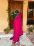 Pink chiffon silk saree with hand Embroidered blouse | buti embroidered saree with ready blouse |sarees USA |green blouse /saree with belt