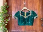 pure silk hand embroidery blouse / saree maggam blouse/ raw silk zardosi blouse / hand embroidered blouse / green ready made blouse zardosi