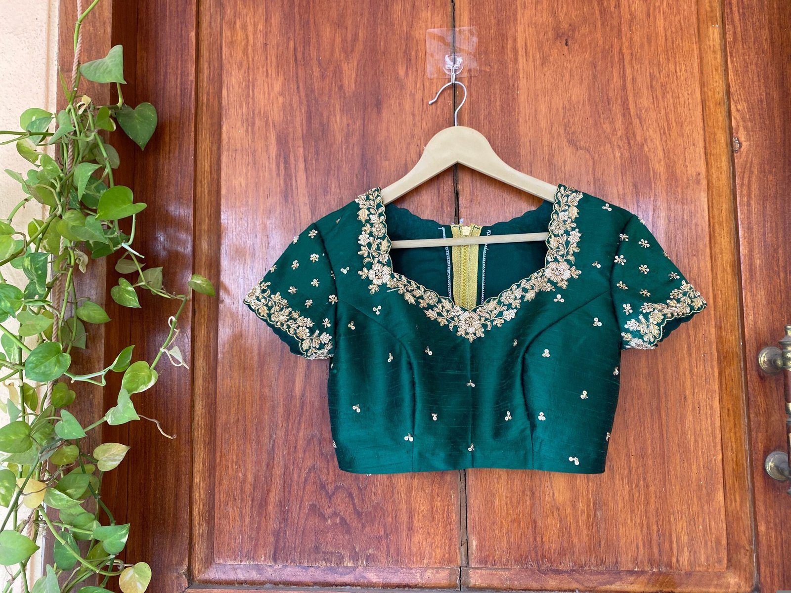 pure silk hand embroidery blouse / saree maggam blouse/ raw silk zardosi blouse / hand embroidered blouse / green ready made blouse zardosi
