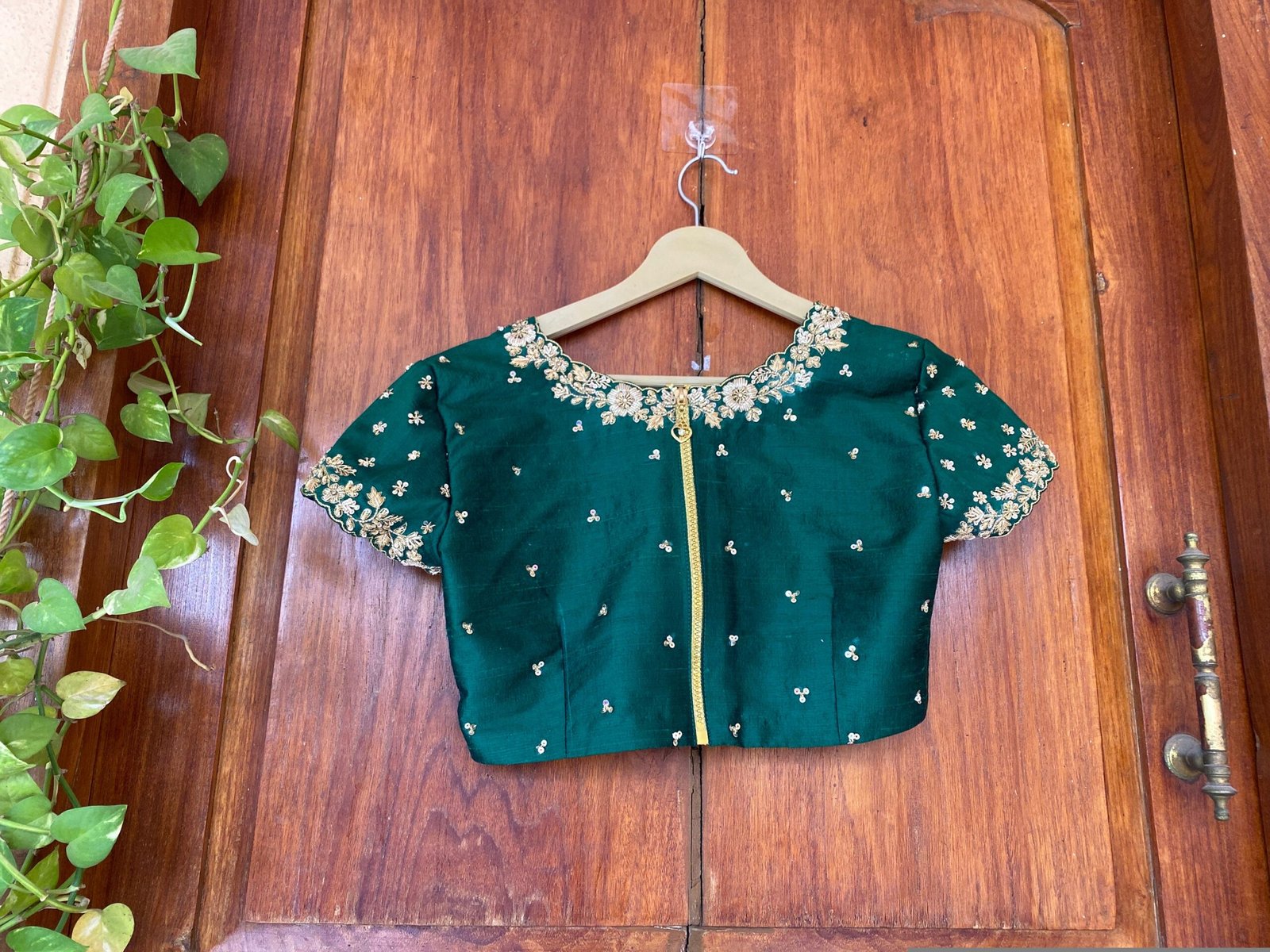 pure silk hand embroidery blouse / saree maggam blouse/ raw silk zardosi blouse / hand embroidered blouse / green ready made blouse zardosi