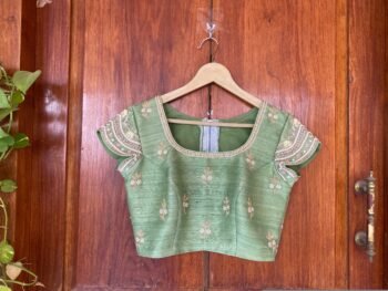 Pure silk hand embroidery blouse/saree maggam blouse /light green saree blouse/hand embroidered blouse/pista green ready made blouse zardosi