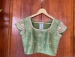 Pure silk hand embroidery blouse/saree maggam blouse /light green saree blouse/hand embroidered blouse/pista green ready made blouse zardosi