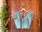 Green ruffle sleeve hand embroidery blouse/ saree maggam blouse/frill saree blouse/ v neck hand embroidered blouse/ready made blouse zardosi
