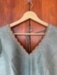 Green ruffle sleeve hand embroidery blouse/ saree maggam blouse/frill saree blouse/ v neck hand embroidered blouse/ready made blouse zardosi
