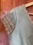 Green ruffle sleeve hand embroidery blouse/ saree maggam blouse/frill saree blouse/ v neck hand embroidered blouse/ready made blouse zardosi