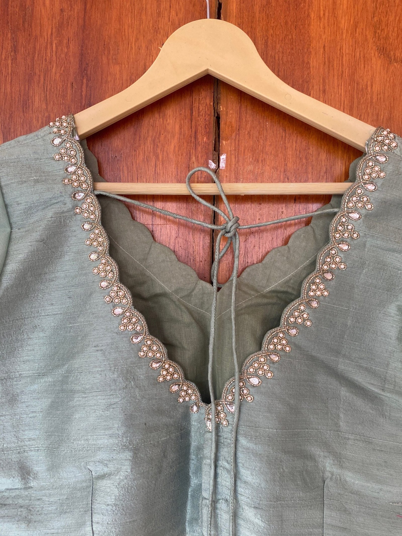 Green ruffle sleeve hand embroidery blouse/ saree maggam blouse/frill saree blouse/ v neck hand embroidered blouse/ready made blouse zardosi