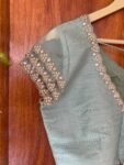 Green ruffle sleeve hand embroidery blouse/ saree maggam blouse/frill saree blouse/ v neck hand embroidered blouse/ready made blouse zardosi