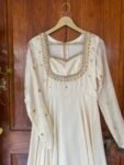 Anarkali usa / maggam anarkali/ pure Raw silk dress with dupatta /Hand embroidery anarkali / voggish / pure silk dress/ cream beige Anarkali