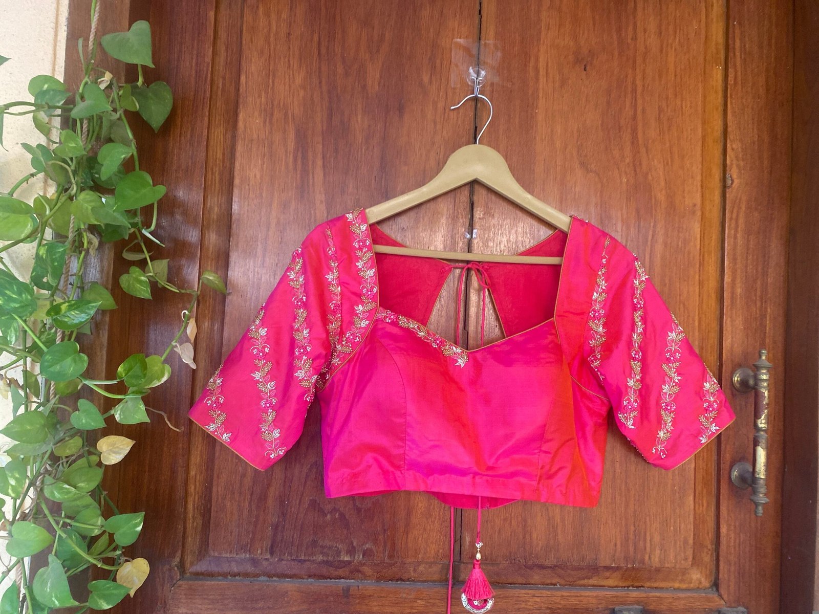 Pink pure silk hand embroidery blouse/readymade maggam blouse/pink saree blouse/ hand embroidered blouse /ready made handmade blouse zardosi