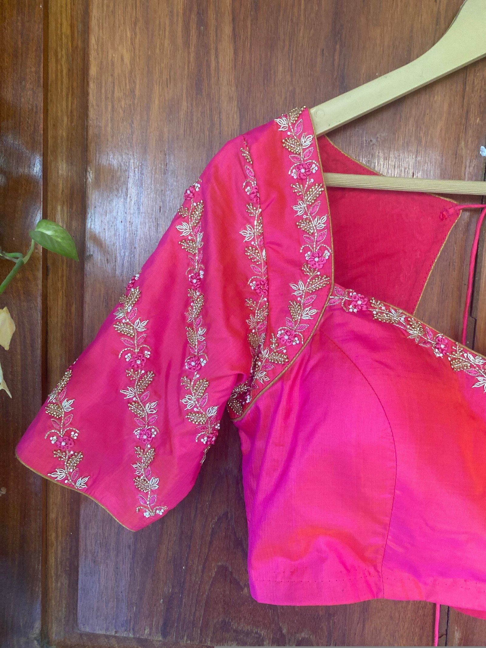 Pink pure silk hand embroidery blouse/readymade maggam blouse/pink saree blouse/ hand embroidered blouse /ready made handmade blouse zardosi