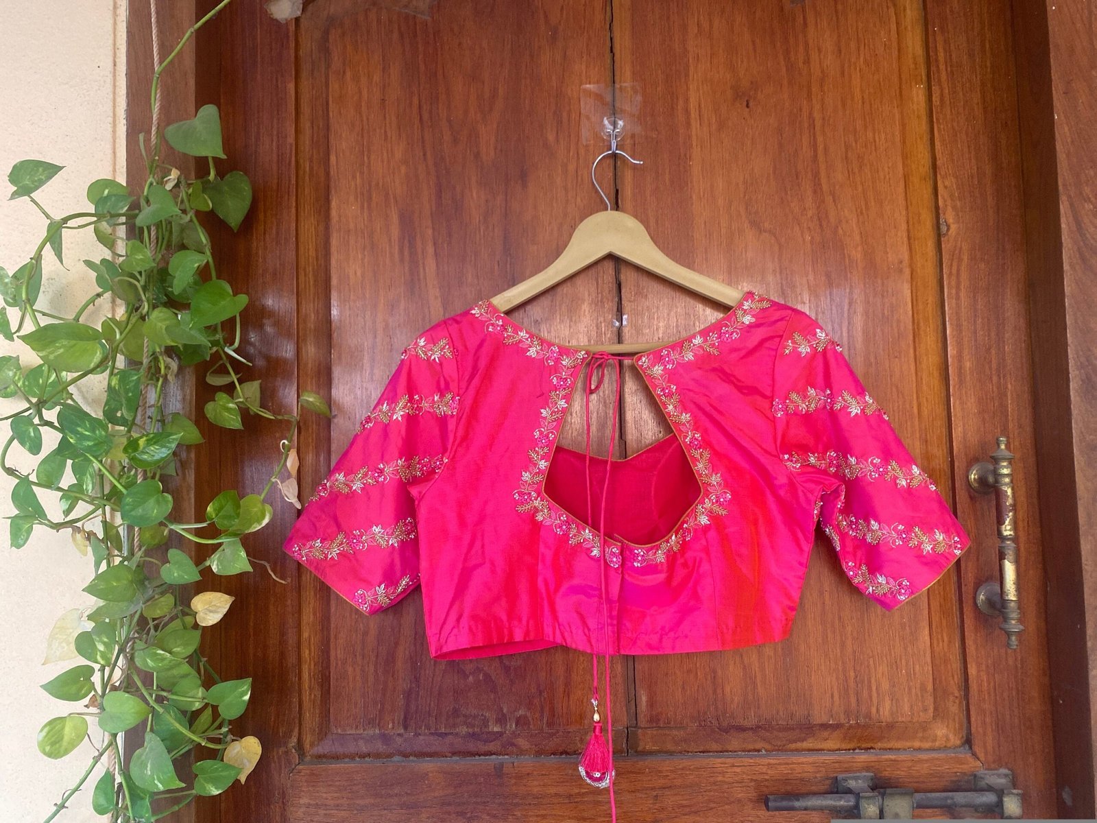Pink pure silk hand embroidery blouse/readymade maggam blouse/pink saree blouse/ hand embroidered blouse /ready made handmade blouse zardosi