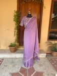 Saree with stitched blouse/silk saree high neck embroidered blouse /lavender tissue saree/ soft silk saree ready blouse /cocktail saree usa