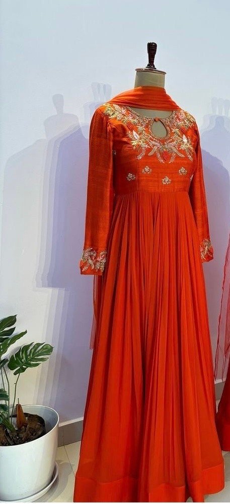 Orange Anarkali suit usa/anarkali red kurta full sleeve/ orange full sleeve anarkali/red dress anarkali/Indian dresses/orange red anarkali